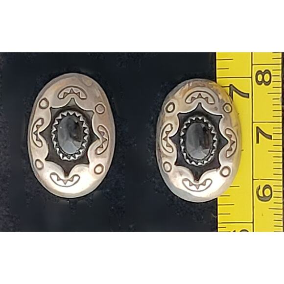 Earrings Carolyn Pollack Sterling Silver Onyx Shadow Box Post Signed - Picture 5 of 10